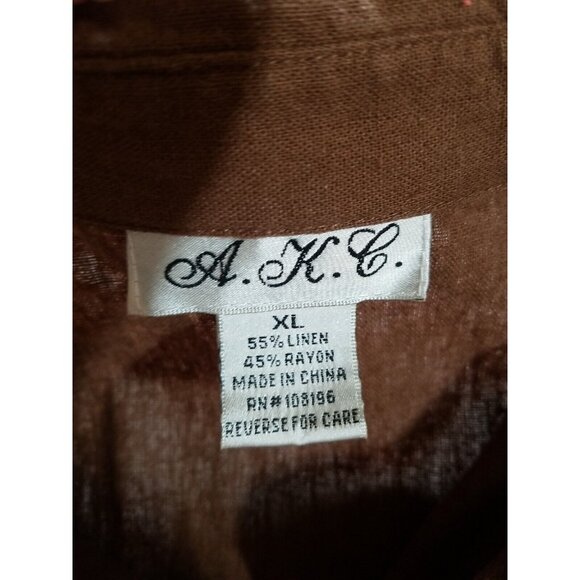 AKC Womens XL Top Capri Pants Suit Set Linen Blend Embroidered Cut Work Brown - Picture 11 of 13